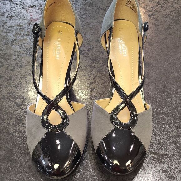 Naturalizer Black and Gray Cross-Strap Heels - Picture 1 of 7
